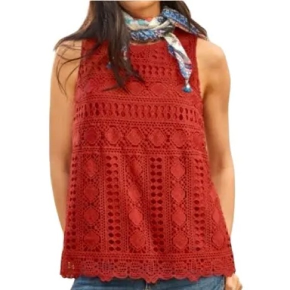 Anthropologie Tops - Anthropologie Sundays in Brooklyn Red Crochet Sleeveless Tank Size S